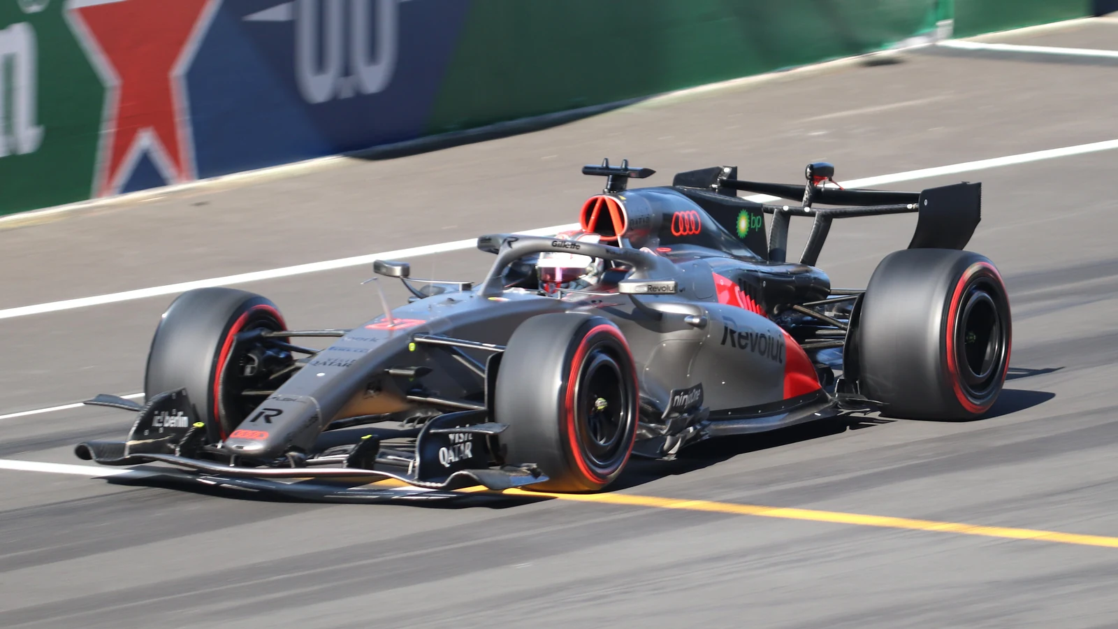 Nico Hülkenberg driving the Audi R26 in Shanghai qualifying on March 14, 2026. Archive photograph; it does not show the Singapore race.