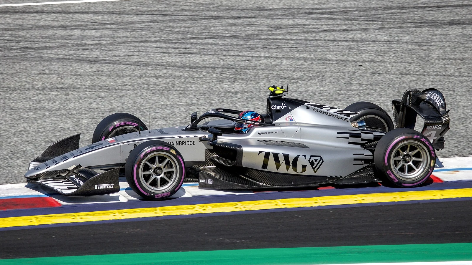 Colton Herta in the number 4 Hitech Formula 2 car at the Red Bull Ring in 2026